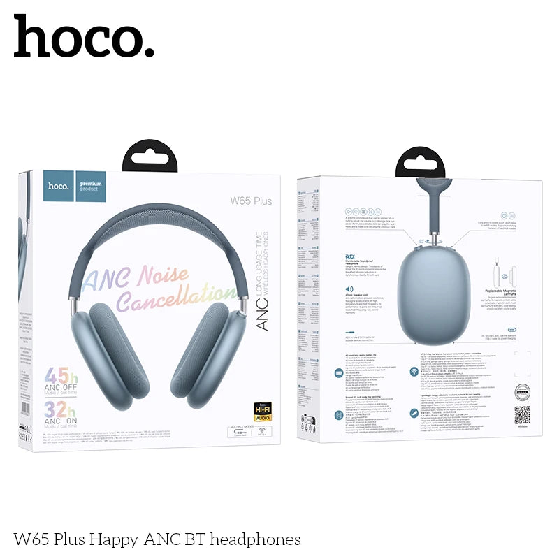 W65 plus ANC Noise Reduction Bluetooth Headphones over the Ear Wireless Big Earphone Hifi Sounds Sport Headsets with Button